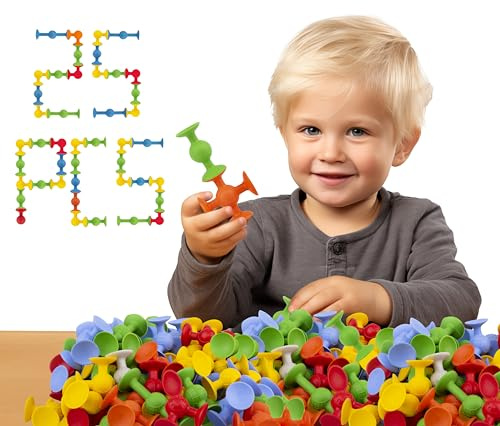 Toys für Kinder – Saugnapf Spielzeug – 25 Stück Saugnapf Bausteine, Kreatives Montessori Badespielzeug, Sensorisches Steckspiel ab 3 Jahre