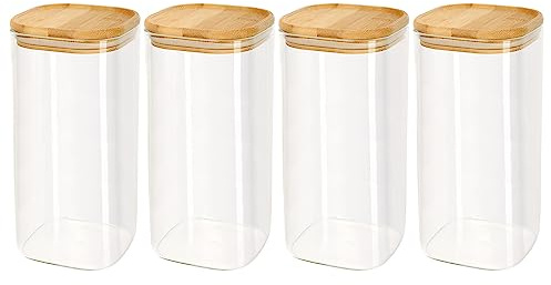 Schramm® 4 oder 5 Stück Vorratsgläser Set eckig mit Bambus Deckel in 6 verschiedenen Größen Vorratsdosen luftdicht Vorratsglas Aufbewahrungsglas, Größe:1600 ml