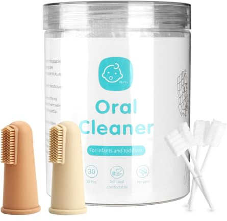 UHFi Baby Toothbrush Finger Toothbrush Oral Cleaner Kit with 5PCS Baby Tongue Cleaner Toddler Silicone Tooth Brush 0-6 Months 6-12 Months (Clay/Ivory+30PCS Toothbrushes)
