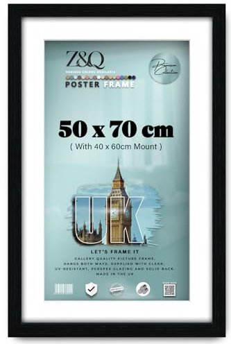 Z&Q Black Picture Frame with White Mount 50x70cm (40x60cm) Print Wall Poster Frame - Portrait and Horizontal Wall Hooks Photo Frame for Display Pictures-Jigsaw Puzzle-Art Work