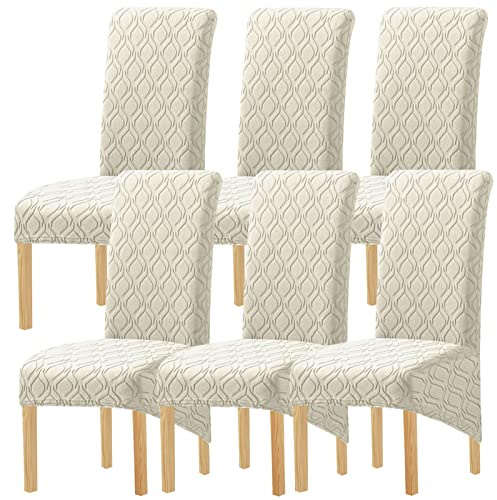 GYHH XL Größe Stuhlhussen Mit Hoher Rückenlehne Elastizität Spandex Stoff Stuhlhusse Sitzbezug Große Dicke Stuhlhussen Für Zuhause Esszimmer Küche Bankett (Beige,6er Pack)