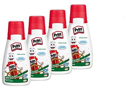 Pritt Bastelkleber, transparent trocknender Alleskleber für Zuhause, Schule oder Büro, weißer Bastelleim für Kinder, 4x100 g, 9H PAKC2