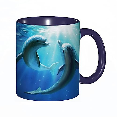 DHAEY Mug porcelaine fine Motif lisse de deux dauphins |Mug humour pour collègue, amis, copains, frères et soeurs |Mug original avec
