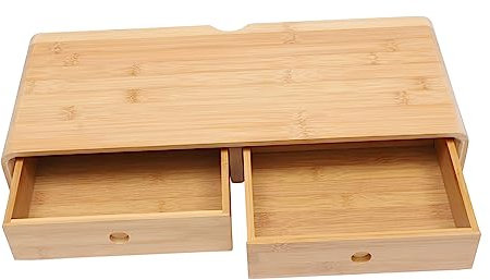Hemobllo Monitor Desk Stand Riser Computer Monitor Stand Riser Dual Bamboo Desktop Storage Rack