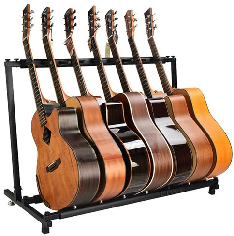 Hanmorfarbi Gitarrenständer Boden Metall Gitarrenständer einstellbar mehrere Gitarrenhalter Gitarre Display Regal mit Anti-Rutsch-Gummifuß Abdeckungen für Gitarre Bass Violine Ukulele (9 Gitarre)