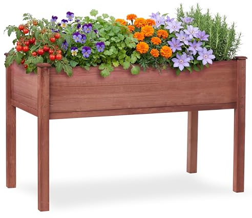 Raised Garden Bed with Legs, 48x24x30'', Outdoor Wood Elevated Planter Box, Thick Legs, w/Liner