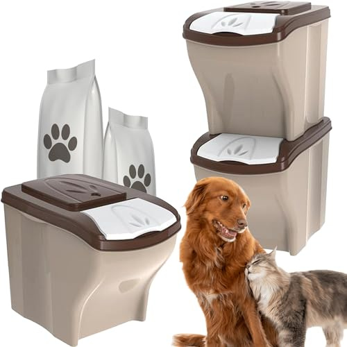 Sicignano | Contenitore Porta Crocchette per Cani Gatti, 3 Pezzi x 20 lt, Portata 3x10 kg, con Coperchio - Igienico, Occupa Poco Spazio - Componibile, Sovrapponibile, Impilabile