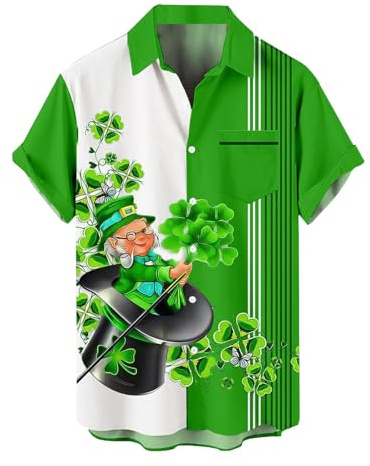 CGGMVCG Chemise hawaïenne pour Homme à Manches Courtes et boutonnée pour la Saint-Patrick, Noir, Taille XL