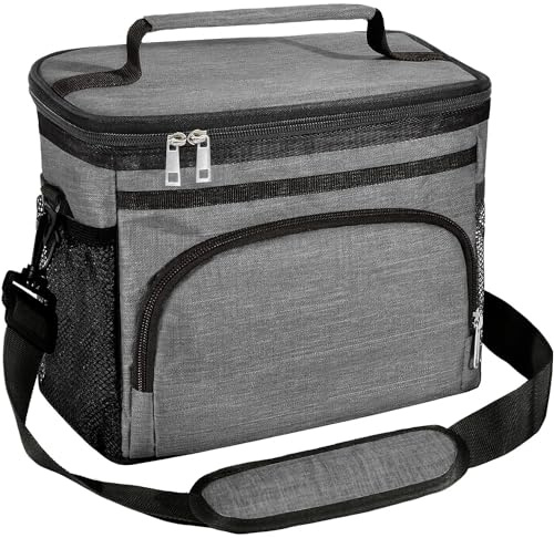 Duffy The Brand® Insulated Lunch Bag Thermal Cooler Tote with Adjustable Shoulder Strap Lunch Box Bags Leakproof Linear and Front Pocket for Picnic Travel and Gym