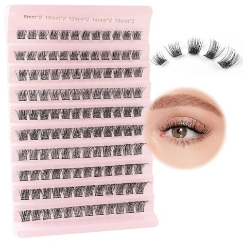 Poiuyoiu Einzelwimpern Cluster Lashes, D Curl Wispy 8-16mm, 120 Stück | Falsche Wimpern mit durchsichtigem Band, Wimpernverlängerung für ein natürliches Aussehen