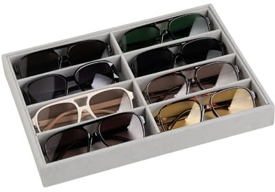Frebeauty Sunglass Organiser,Velvet Glasses Organiser,8-Slot Sunglasses Tray for Drawer,Men's/Women's Sunglasses Box,Sunglass Holder,13.3 x 9.6 x 1.5 Inches,Eyeglass/Eyewear Display Tray(Grey)
