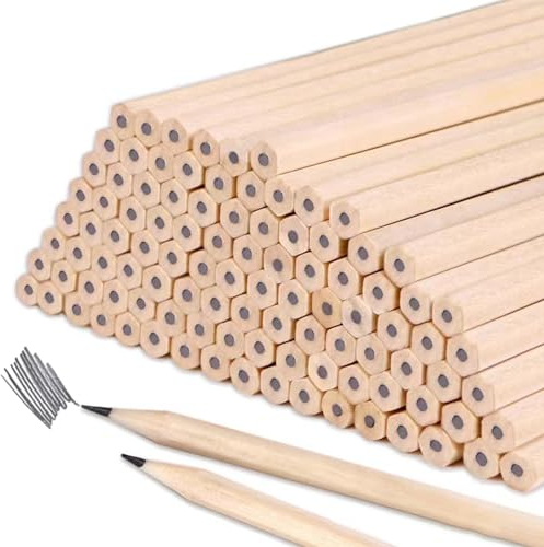 Helweet träpennor, Hb-blyertspennor, Märkpennor, Blyertspennor Stift, 100 stycken sexkantiga träpennor, golfpenna, omålade, för lärare, kontor, skolmaterial, rita, skriva, 17,7 x 0,7 cm