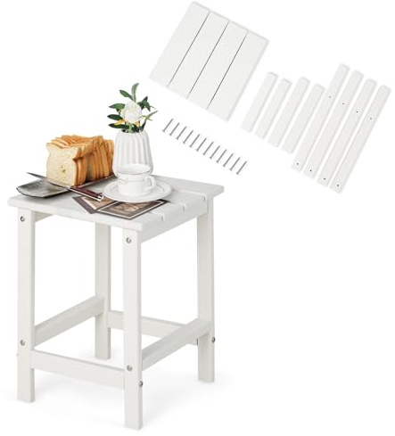 KOMFOTTEU Gartentisch klein aus HDPE, Beistelltisch bis 150 kg, Seitentisch Balkontisch wetterfest für Garten, Terrasse, Patio, 36 × 36 × 47 cm (Quadratisch, Weiß)