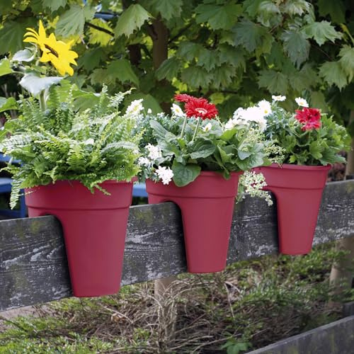 NYVI Blumenkasten mit Halterung Flowerclip für Geländer 3er Set Brombeere - Pflanzkasten für Balkongeländer - Recycelter Kunststoff - Wetterfest & Pflegeleicht, Ideal für Balkon und Terrasse