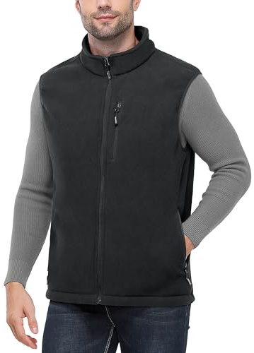 Outdoor Ventures Men's Full-Zip Lightweight Fleece Gilet Body Warmer Warm Windproof Vest Outerwear with 5 Pockets Sleeveless Jacket Casual Breathable Running Vest for Hiking Charcoal M