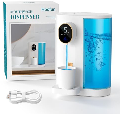 Automatic Mouthwash Dispenser for Bathroom: 20.3Oz Mouth Wash Dispenser with Magnetic Cup Holder, 4 Levels, Wall Mounted, Electric dispensador de enjuague bucal for Kids Adults, Bathroom Accessories
