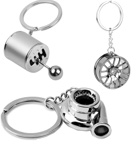 LiJuanWang Auto Teile Schlüsselanhänger, 3 Stück Keychain Felgen Schlüsselexemplare Schalthebel Schraubenschlüssel Geschenkschlüsse Kreatives Styling