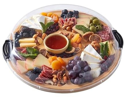 FARBERWARE Build-a-Board Cutting Board with Five Compartments and Clear Locking Lid for Charcuterie, Snacks, and More, Bamboo