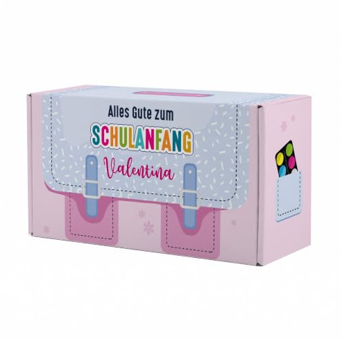 Striefchen® Geschenkverpackung Schulanfang - Geschenkkiste & Geschenkkorb für Geschenke zur Einschulung Mädchen & Jungen - Personalisierte Geschenke mit Name (Schulranzen Rosa (M))