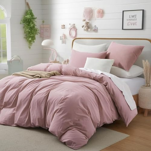 Gezu Bettwäsche 200x220cm Baumwolle Rosa 3 Teilig Baumwolle Uni Bettwäsche Set Weiche ÖkoTex Zertifiziert für Allergiker Komfortabler Bettbezug Baumwolle und Kissenbezüge 80x80cm mit Reissverschluss