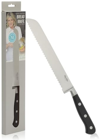 Martha Stewart Carverton 8 Bread Knife, High Carbon Stainless Steel Kitchen Knives w/Black Triple Riveted Handle