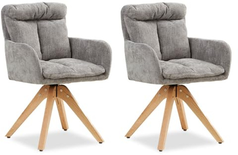 Homestyle4u 2er Set Esszimmerstühle Samt Drehbar - Polsterstühle Grau | Küchenstühle mit Armlehne, stabile Holzbeine, Maße 58,5x84x60 cm, Sitzhöhe 50 cm, eleganter Schalenstuhl