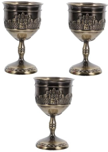 XINCXIN Vintage-Kommunionsbecher, 3 Stück, europäisches Weinglas, Kommunionbecher, kleiner Opferbecher, Kelch, Weinbecher, Wasserbecher, Hexenbecher, Miniatur-Trophäenbecher(Olive Green)
