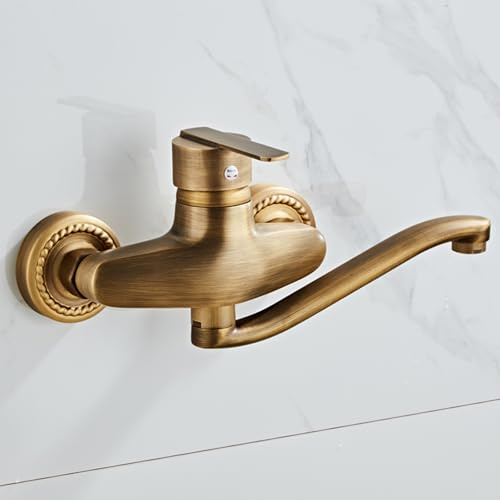 Wall Mounted Kitchen Sink Tap Antique Brass Single Handle Wall Mounted Kitchen Mixer Tap-Antique