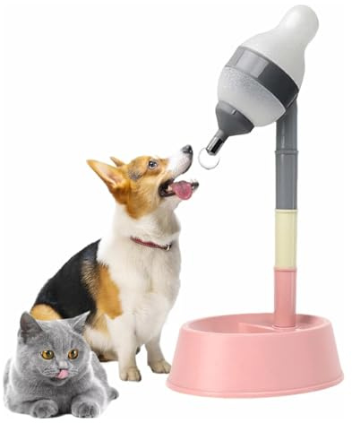 Zjyufy Dog Water Dispenser, Height Adjustable Pet Water Dispenser Dogs Cats Standing Drinking Bowl Automatic Feeding Bottle Bowl Dispensers Dish Stand for Dog Cat