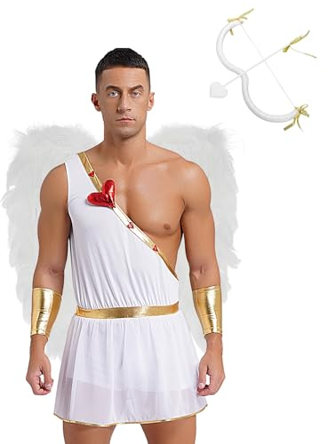 Freebily Herren Amo Kostüm Pfeil Und Bogen Flügel Overall Erwachsene Kostüm Karneval Halloween Zauberhafte Liebesgott Cosplay Set