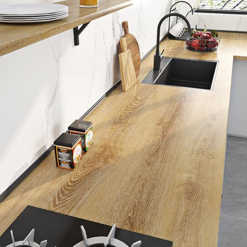 Livelynine Vinilo Adhesivo Muebles Madera Roble Natural Papel Adhesivo para Muebles de Cocina Armarios Puerta Mesa Impermeable Vinilo Encimera Cocina Madera Claro Papel Pintado Autoadhesivo 40CMx2M