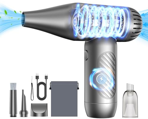 TyNox Electric Air Duster Kit, 3 Gears and Turbo Mode Dual Purpose Compressed Air Duster, Mini Vacuum Cleaner for Computer, Car, Keyboard and Home & Outdoor Dust Cleaning
