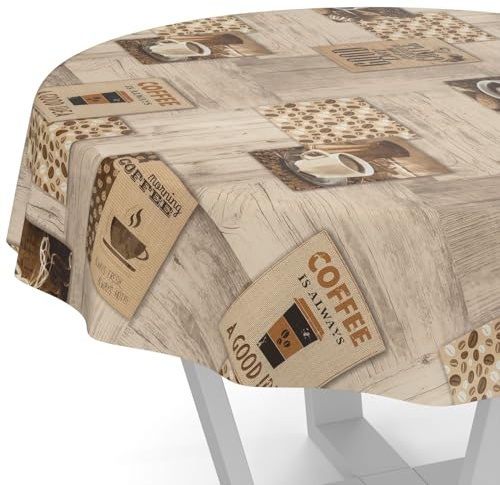 ANRO Wachstuchtischdecke Wachstischdecke Wachstuch Tischdecke abwaschbar Gartentischdecke Coffee Rund 140cm Schnittkante