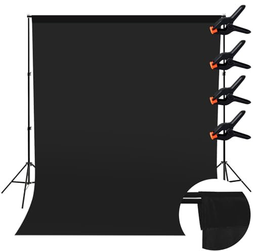 Wusboo Sfondo Nero Foto Video, 2M x 3M Telo Nero Fotografico, Telo Fotografico con 4 Pinze di Fissaggio Adatto per Fotografia, Streaming dal Vivo e Registrazioni Televisive