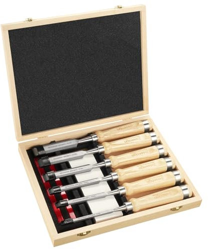 Wood Chisel Set,9pcs Chisel Sets Woodworking Tools Set (6mm,10mm,12mm,16mm,20mm,25mm) CRV Steel with Sharpening Stone,Pencil and Wooden Storage Case