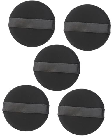 IWOWHERO Borlas De Maquillaje Negras 5 Unidades Tamaño Medio Esponja Para Polvo y Base De Maquillaje Uso Profesional, Hogar y Viajes Sin Látex Manejo Cómodo
