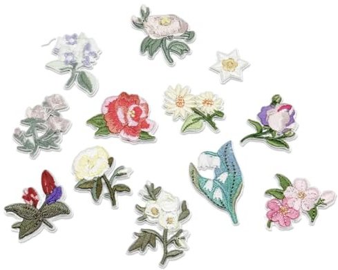 12 stycken patchar att stryka på blommor, broderade lappar, stryklappar, högkvalitativa broderade stryklappar för kläder, jeans, jackor, väskor – olika blommotiv, lätt att applicera