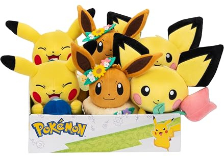 Pokémon 20 cm Plüschwelle PKW2842-4 Spring Edition - Pikachu, Pichu, Eevee - Offizielle Pokemon verstopftes Spielzeug für Kinder 2+