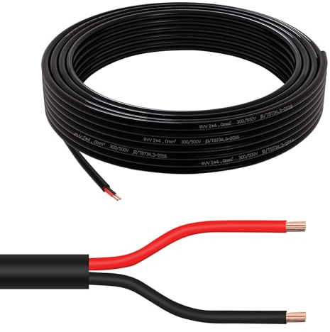 AOHEWEI Cavo Rotondo Bipolare 2×4,0 mm² - Filo Elettrico a 2 Conduttori in Rame per Auto/Barche 5V 12V 24V 60V, Parete Sottile Rosso/Nero (5/10/20/50 Metri)