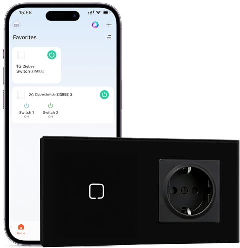 BSEEDLIFE Enchufe con Interruptor Inteligente Zigbee Empotrado,Smart Interruptor con Enchufe Táctil Pared,1 Gang 1 Vía 86 * 86 mm,Compatible con Alexa y Google Home (Aplicación Tuya/Smart Life),Negro