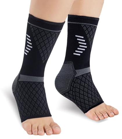 NuCamper Tobillera para Esguince, 2pcs Soporte y Compresión, Tobillos Elástico Transpirable, Comoda, Lesiones Deportivas Fascitis Plantar Tendinitis de Aquiles Daño de Ligamentos, Mujere y Hombre