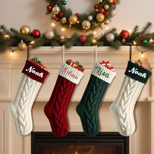 Große Weihnachtsstrümpfe, bestickt, mit Namen, bestickt, für Kamin, Urlaub, Familie, Weihnachtsdekoration, 8 Stück