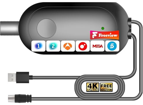 Amplificador de Señal para Antena TV Interior – USB Booster para TDT DVB-T/DVB-T2, Mejora Recepción para Canales HD 4K, Compatible con Smart TV, Cable USB 1 m + Coaxial 0,3 m (Negro)