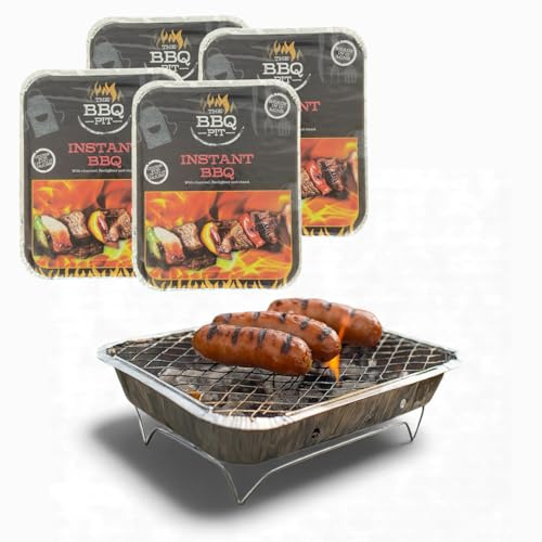 Disposable Instant BBQ Grill 2 & 4 Pack – Portable Charcoal Barbecue with Stand | Ideal for Garden Parties, Camping, Fishing, Picnics & Outdoor Events | Quick Lighting, No Mess, Easy to Use (4)
