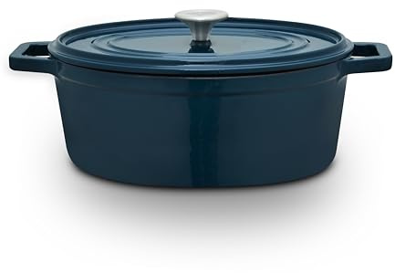Barbary & Oak Nattura Cocotte ovale en fonte avec intérieur en émail durable, couvercle auto-badigeonnant, compatible induction, agave 29 cm/4,3 l