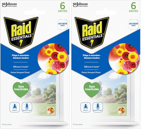 Raid Essentials piège à Mouches Stickers fenêtre Forme Bouquet Floral 6 unités (Lot de 2)