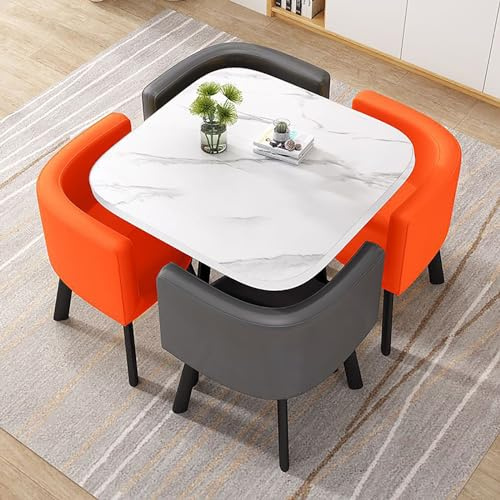 Runde Konferenztisch-Set mit 4 Stühlen 5-teilig Küchenfell 80x75cm Frühstückstisch für Esszimmer und Küche Modernes Design Platzsparende Lösung