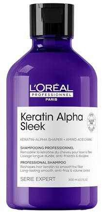 L'Oréal Professionnel Keratin Alpha Sleek Shampoo für langanhaltende Geschmeidigkeit, Frizz- und Volumen-Kontrolle, mehr Feuchtigkeit und Glanz, 300ml