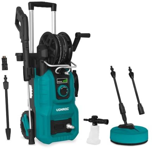 VONROC Högtryckstvätt 2 400 W – inklusive tryckregulator [180 bar] – högt flöde [420 l/h] rengöringsbehållare, aluminiumpump – V24-serien (V24-1-2400W) (V24-3)