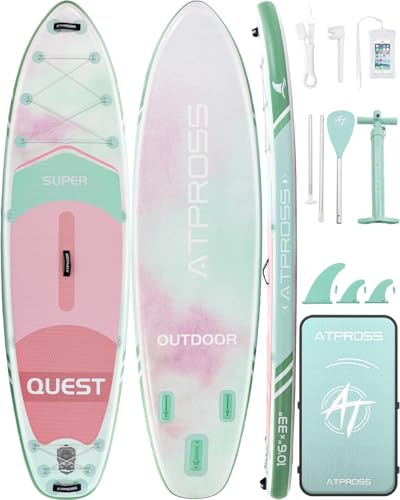 ATPROSS Stand Up Paddling Board, 320cm Stand Up Paddle mit Reichhaltigem Zubehör, SUP Board 200kg Tragkraft mit Eva-Rutschfestem Deck, Aufblasbare Paddleboard Geeignet für Erwachsene